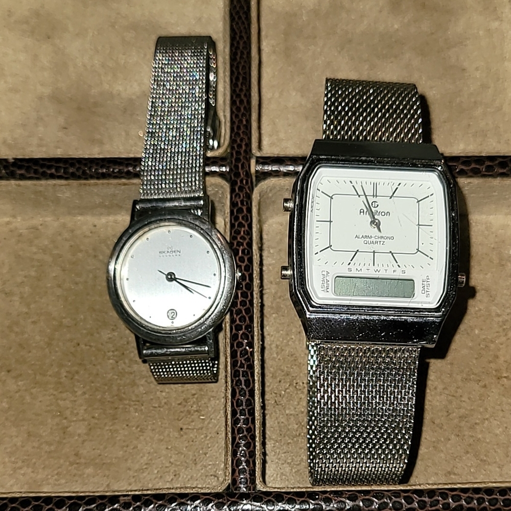 Skagen Armitron VINTAGE Set Silver Mesh Quartz Watches GUC